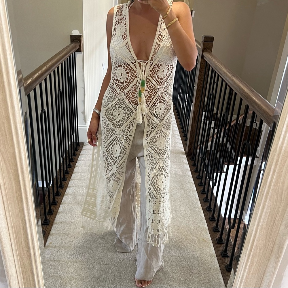 Zara cream crochet dress